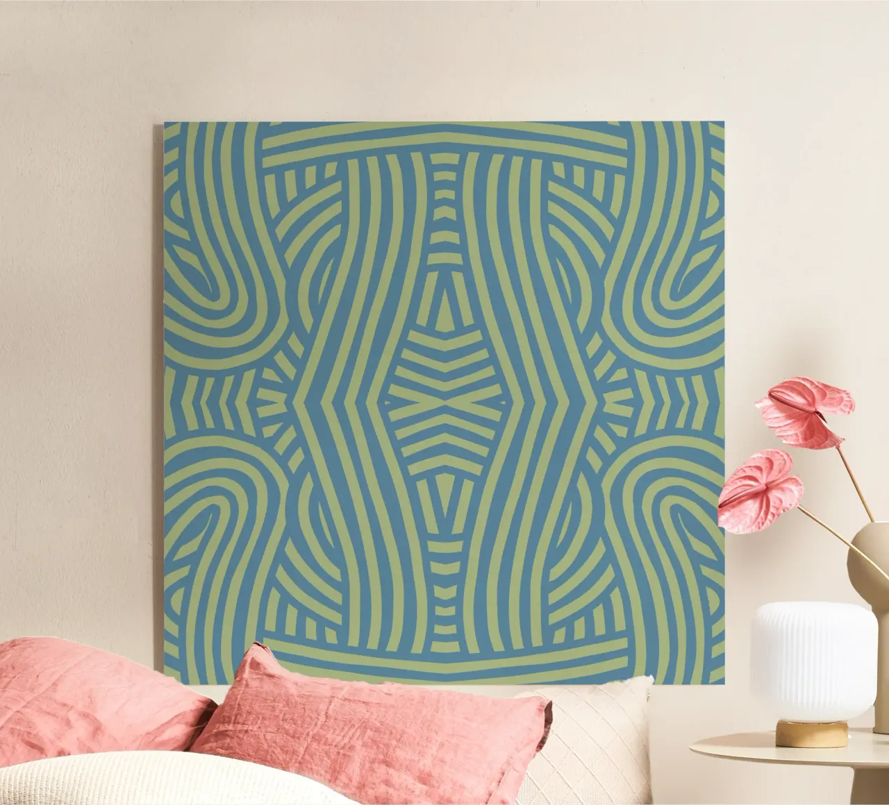 Symmetrisch groen en grijsblauw patroon acryl van Little Dean