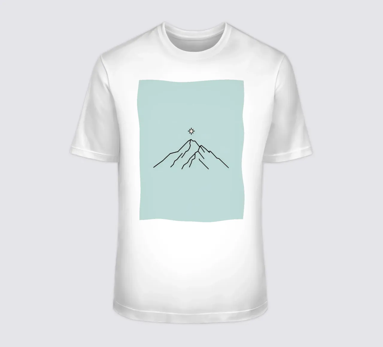 Sagoma di montagna con stella sovrastante su sfondo azzurro t-shirt da DesignDoodle