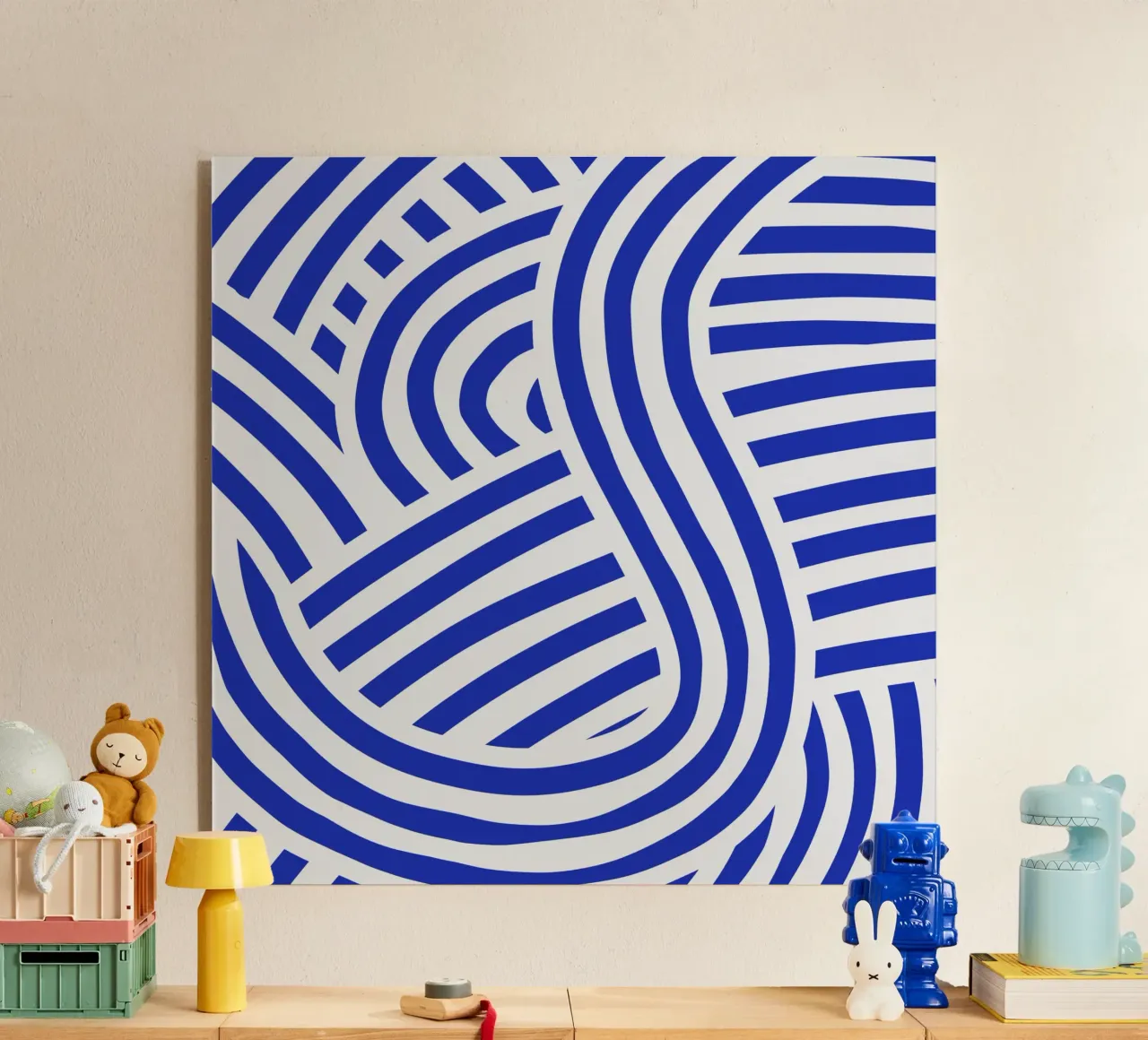 Striscia astratta bianca e blu oltremare plexiglass da Little Dean