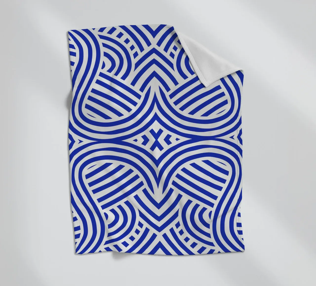 Symmetrical ultramarine and white pattern fleece blanket by Little Dean