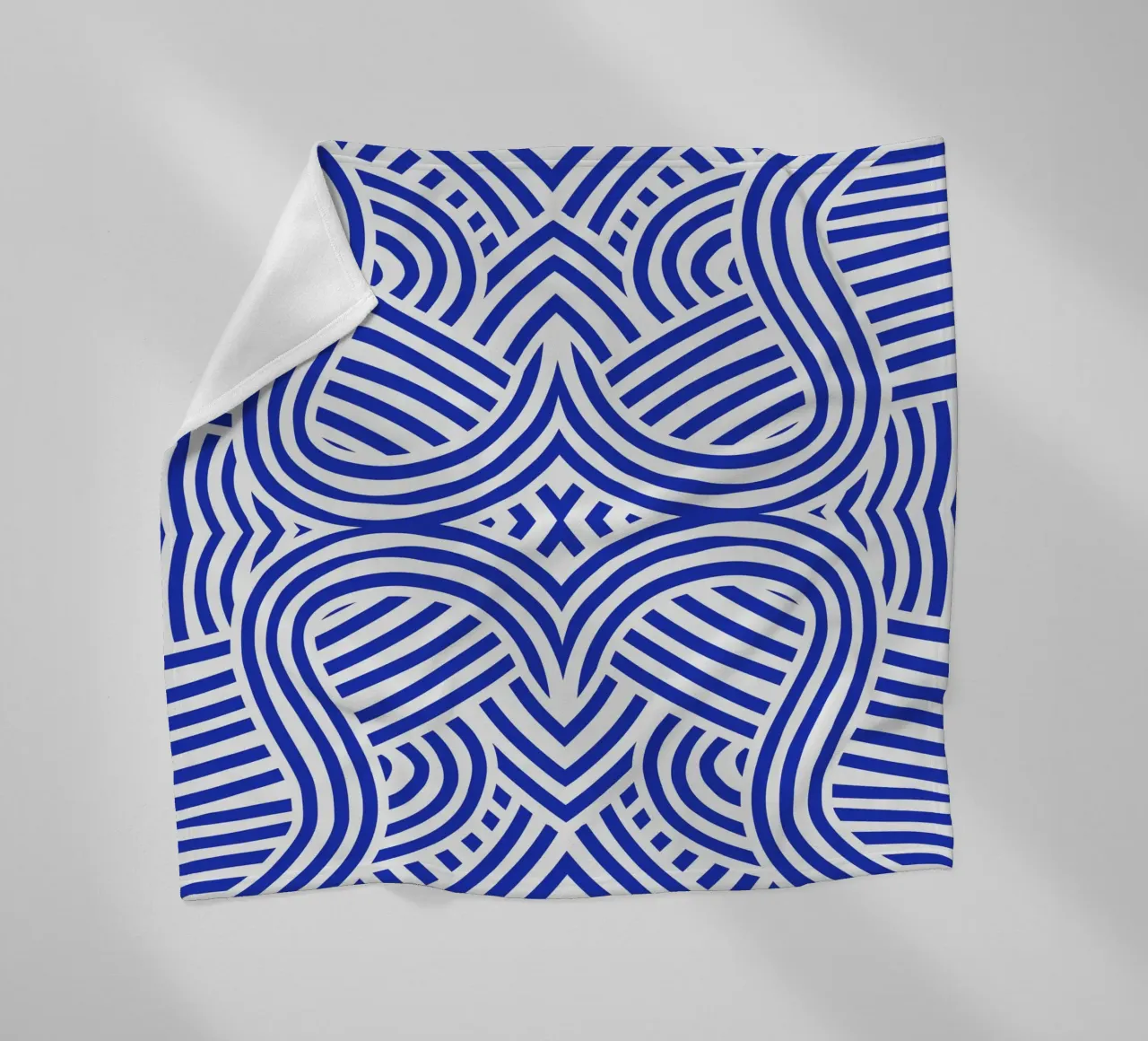 Symmetrical ultramarine and white pattern fleece blanket by Little Dean