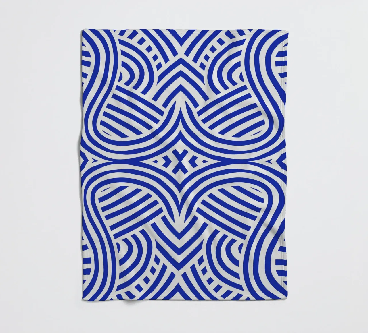 Symmetrical ultramarine and white pattern fleece blanket by Little Dean