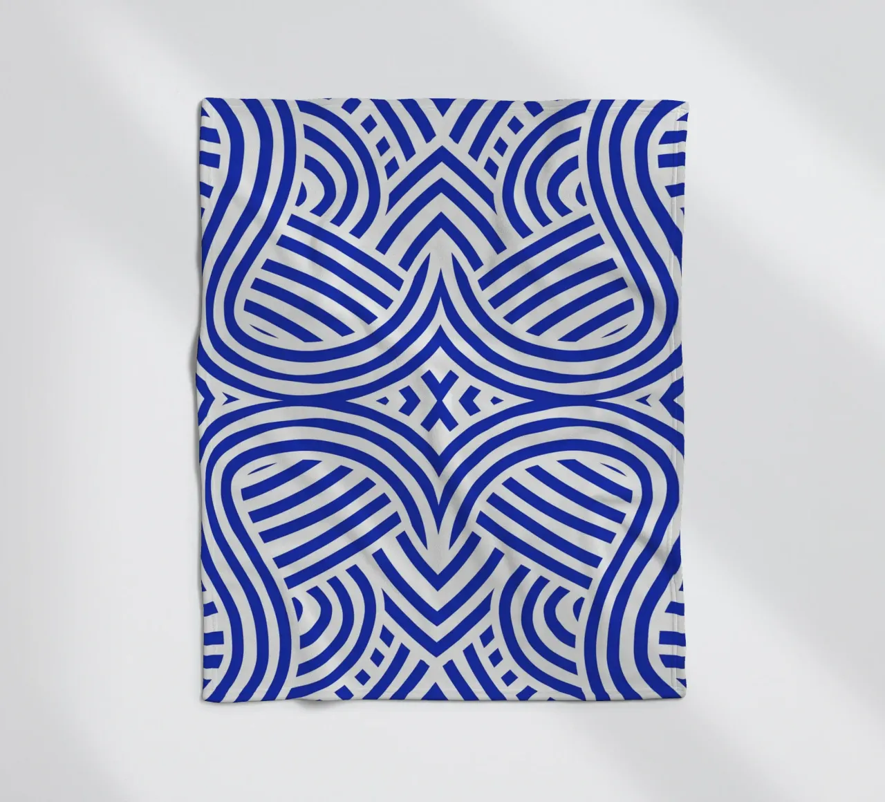 Symmetrical ultramarine and white pattern fleece blanket by Little Dean