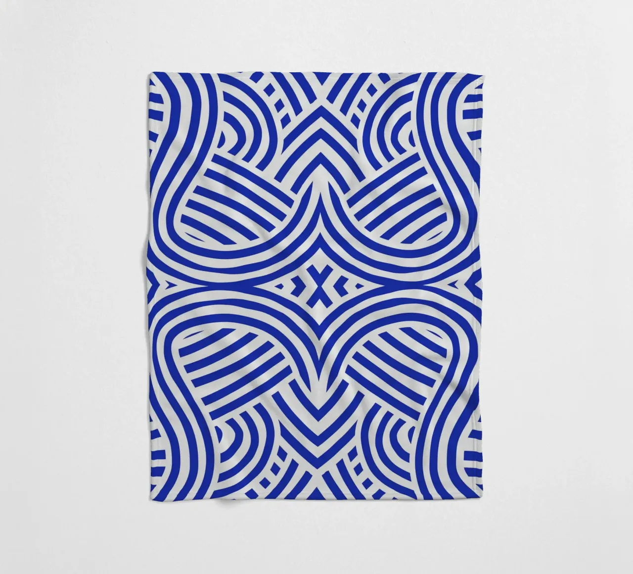 Symmetrical ultramarine and white pattern fleece blanket by Little Dean