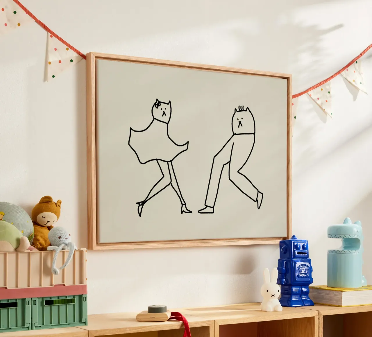 Dansende katten 2 canvas met Baklijst van Little Dean