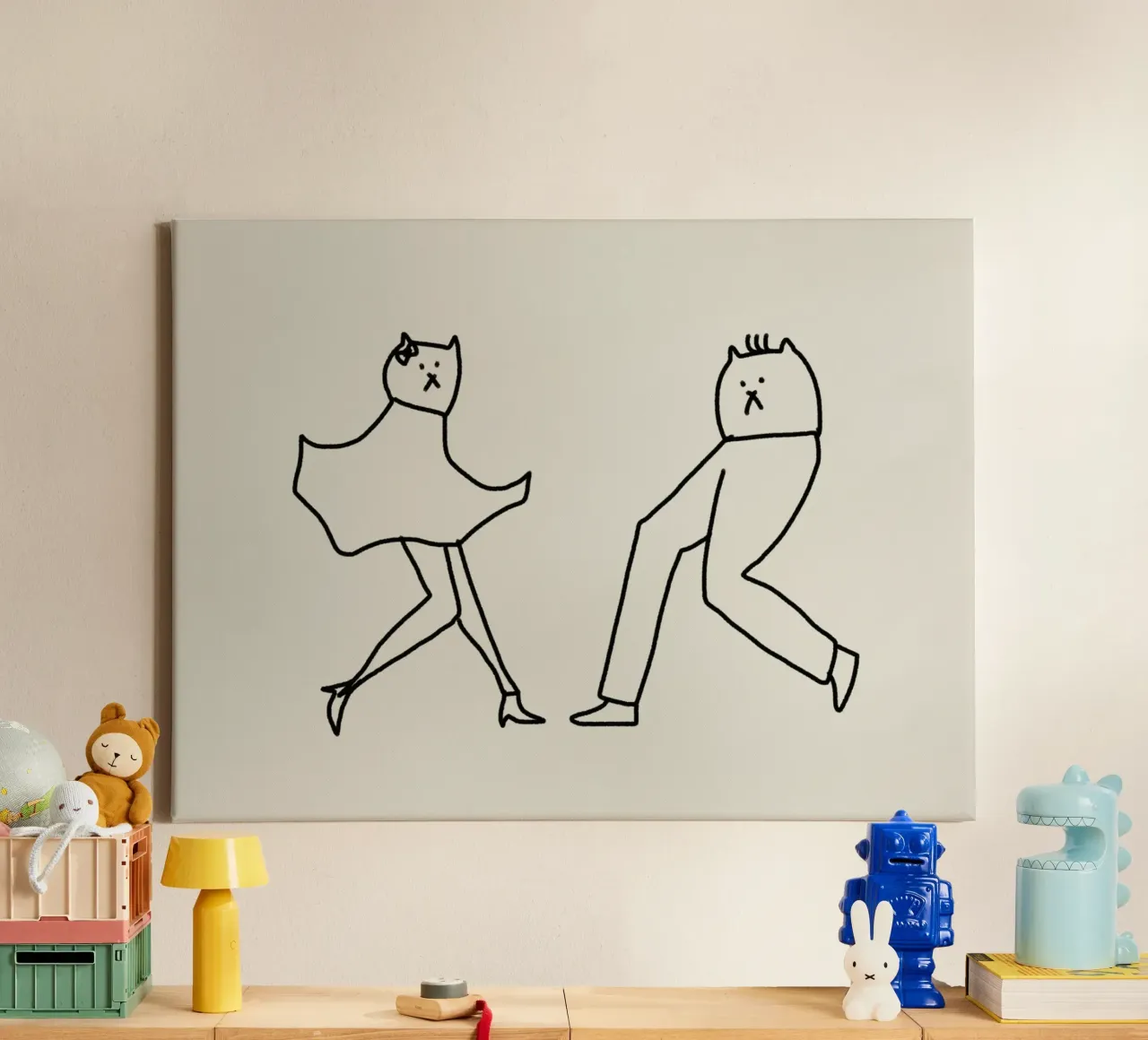 Dansende katten 2 canvas met Baklijst van Little Dean