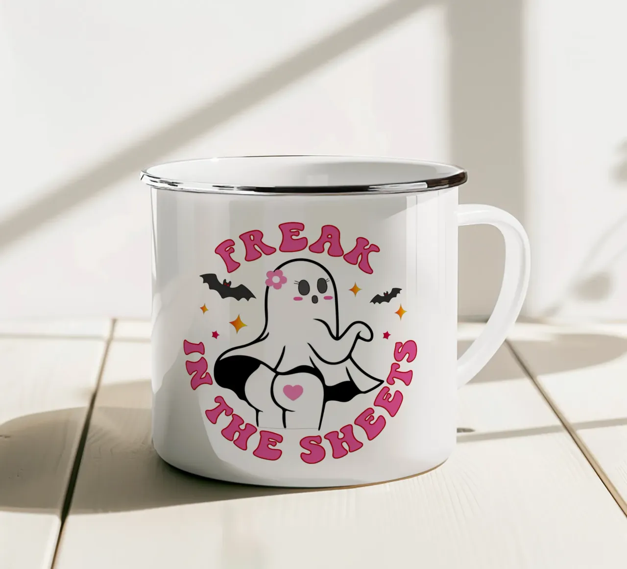 Freak nel lenzuolo donne Halloween tazza in smalto da ersanim
