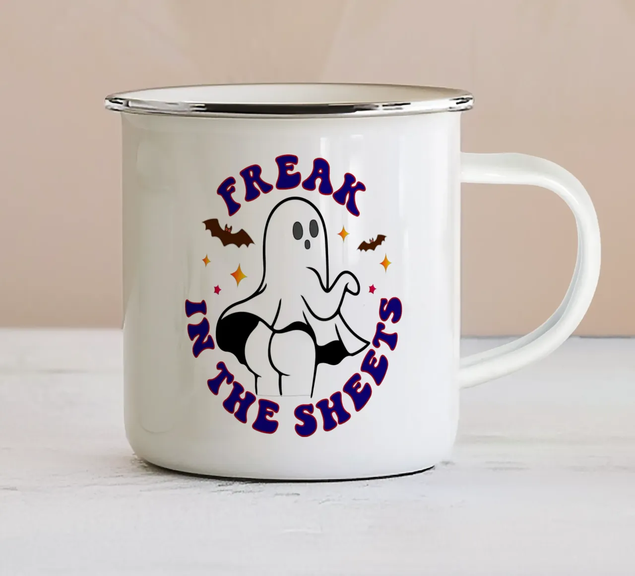 Freak nel lenzuolo donne Halloween tazza in smalto da ersanim