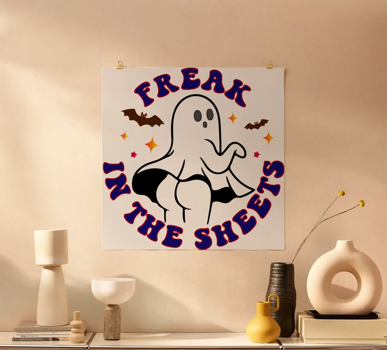 Freak nel lenzuolo donne Halloween poster con telaio in alluminio da ersanim