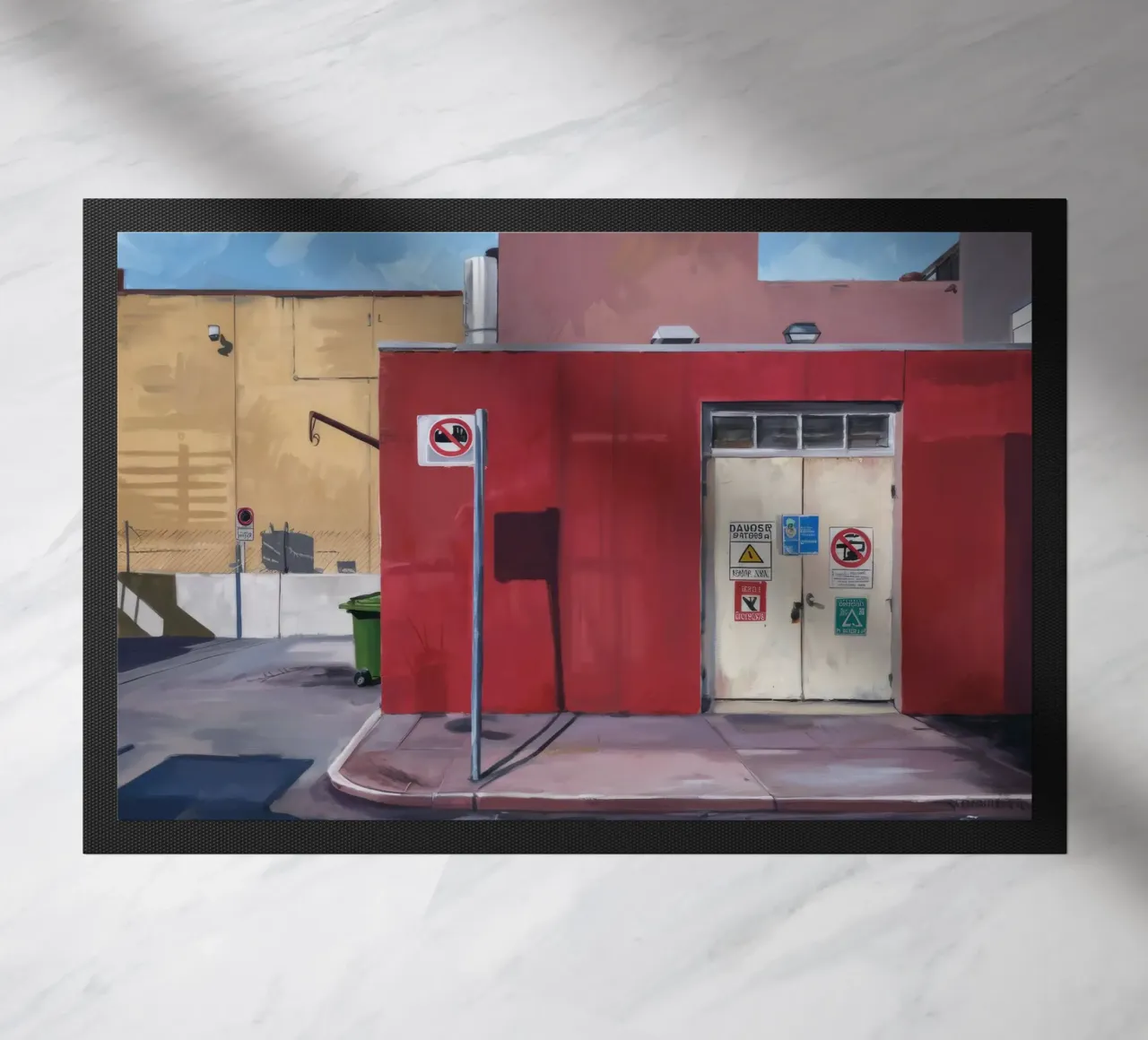 Parete rossa, porta bianca zerbino da Opal Strokes