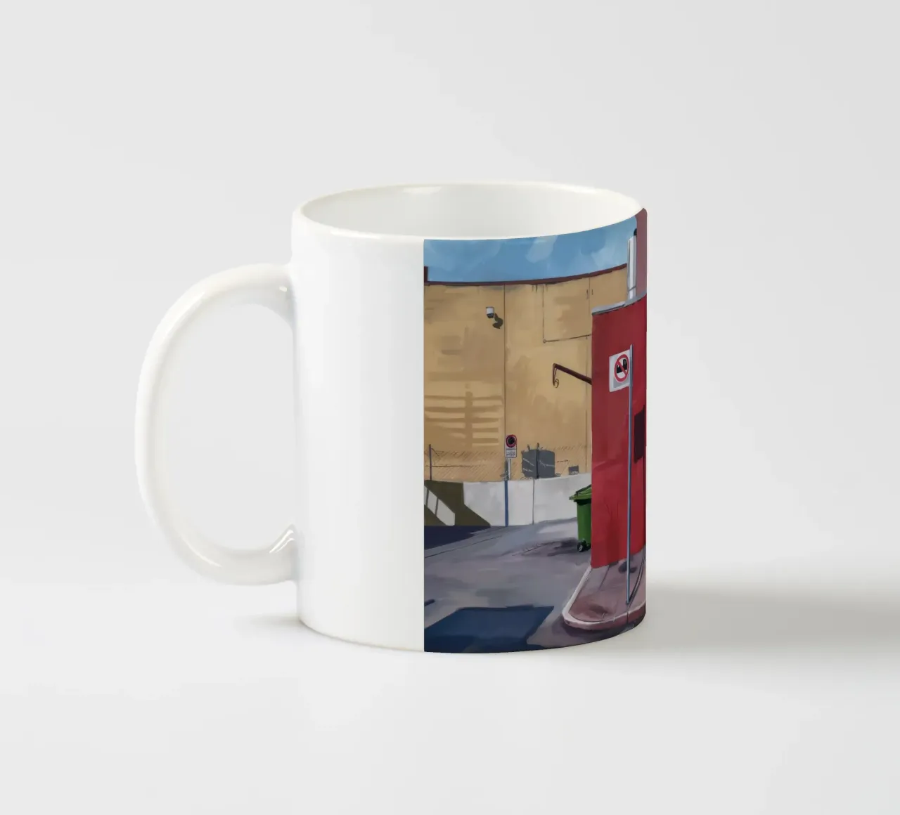 Parete rossa, porta bianca tazza in ceramica da Opal Strokes