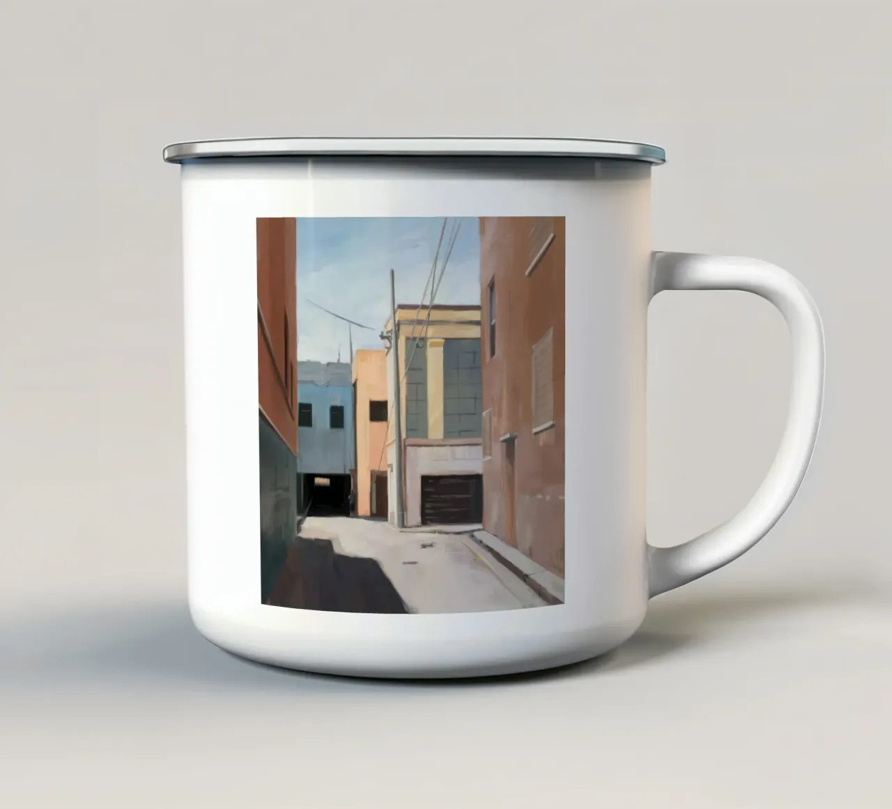 Ingresso del vicolo illuminato dal sole tazza in smalto da Opal Strokes