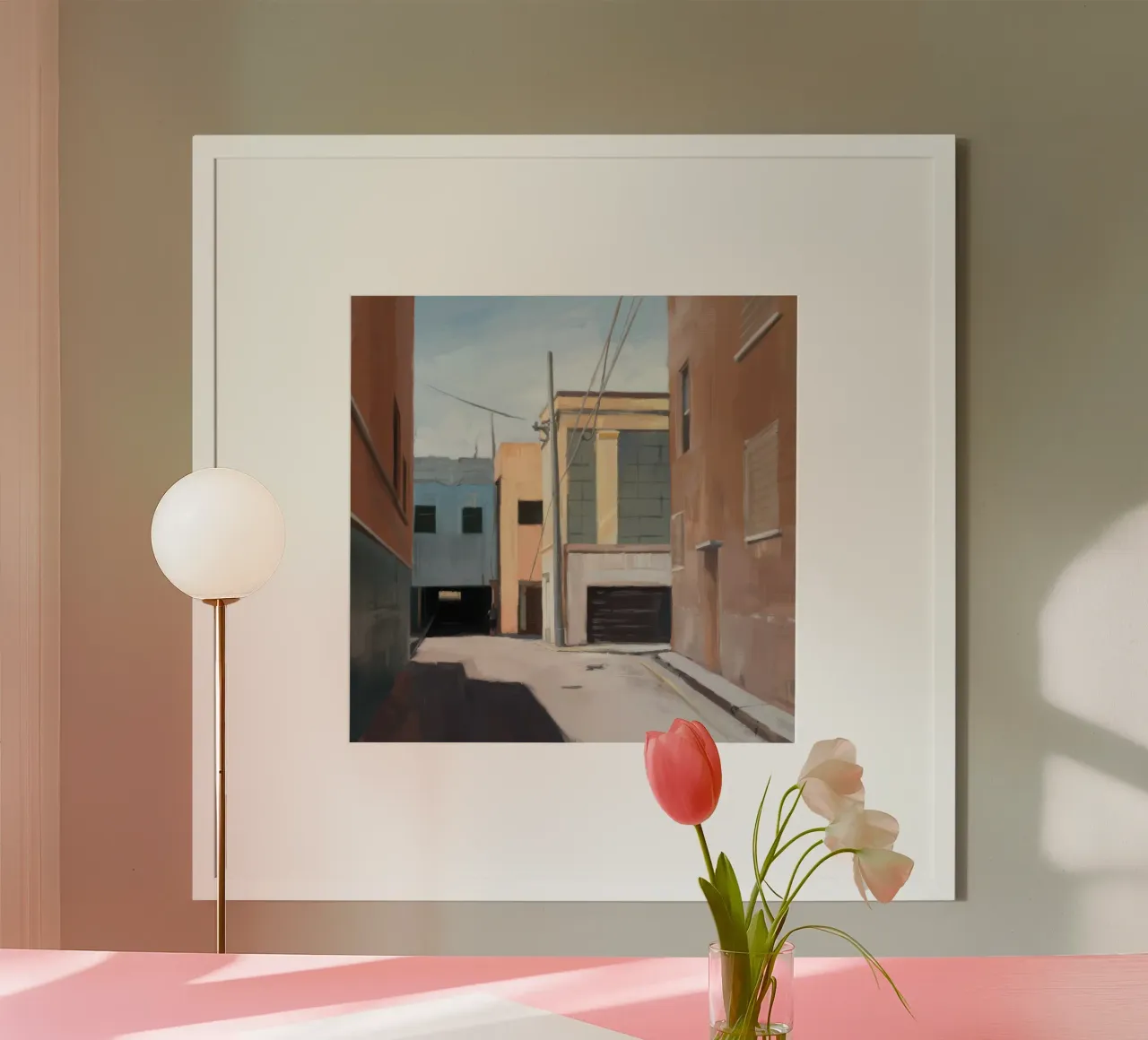 Ingresso del vicolo illuminato dal sole poster con telaio in alluminio da Opal Strokes