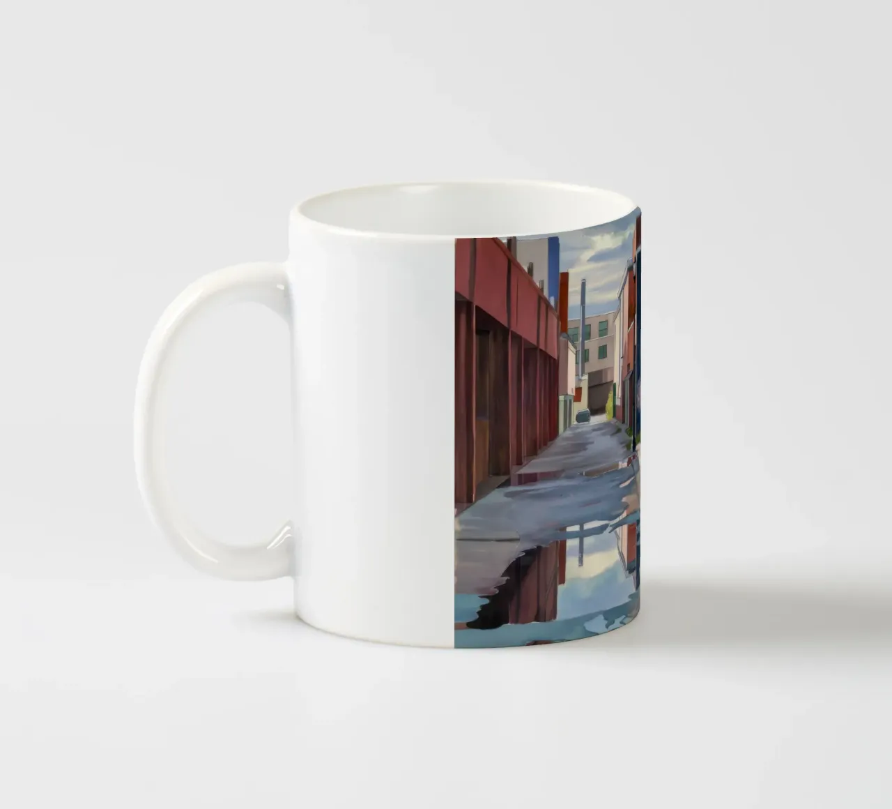 Réflexions sur les flaques d'eau dans les allées mug en céramique de Opal Strokes