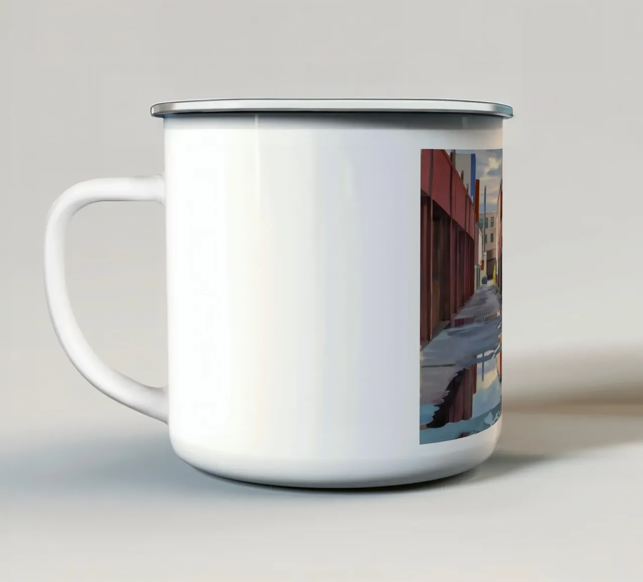 Riflessioni sulle pozzanghere del vicolo tazza in smalto da Opal Strokes