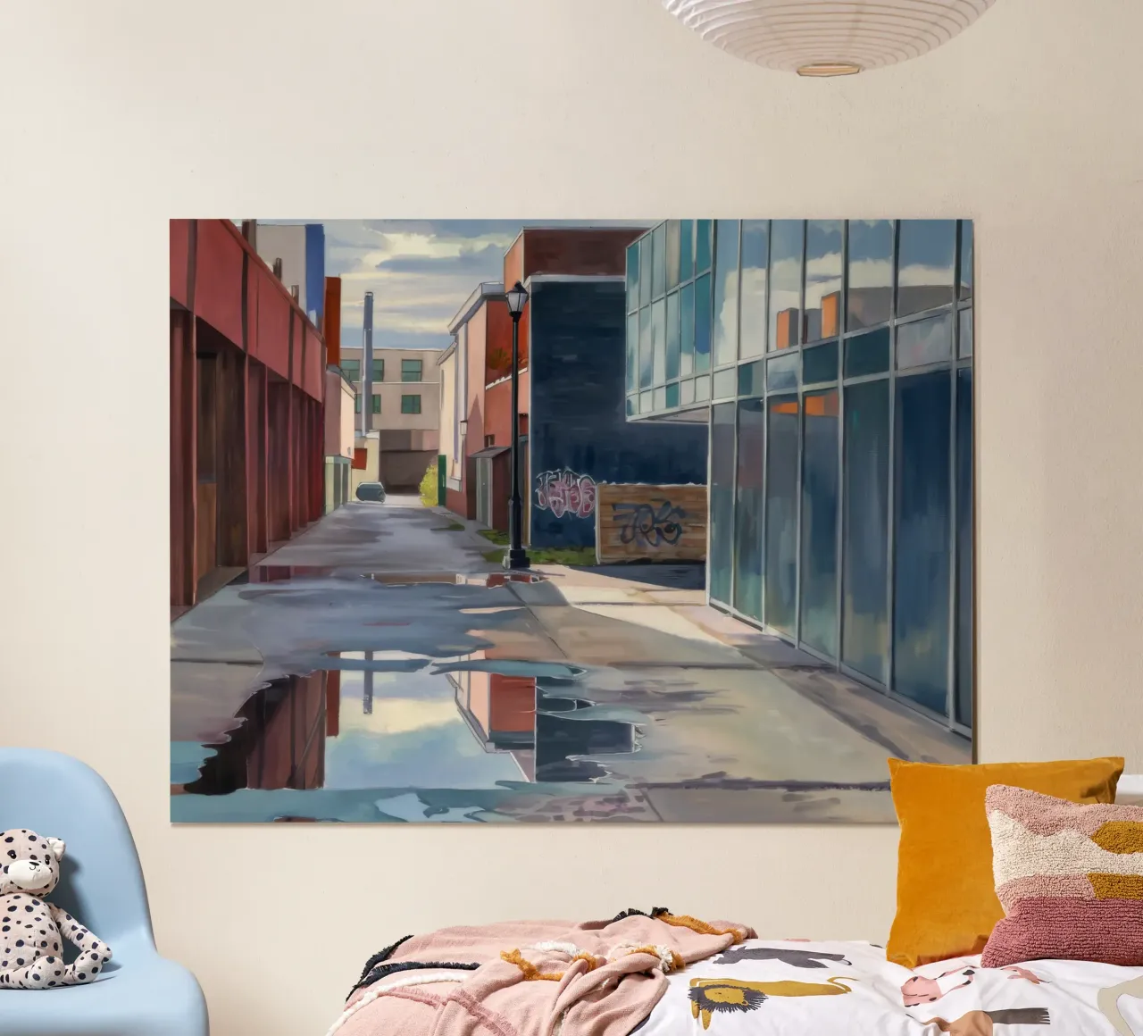 Riflessioni sulle pozzanghere del vicolo poster da Opal Strokes