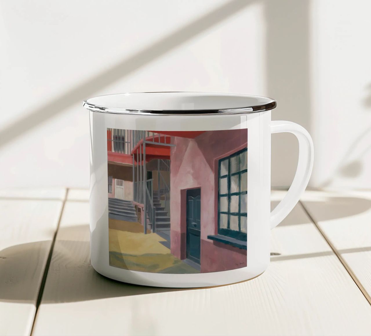 Salita di una scala geometrica tazza in smalto da Opal Strokes