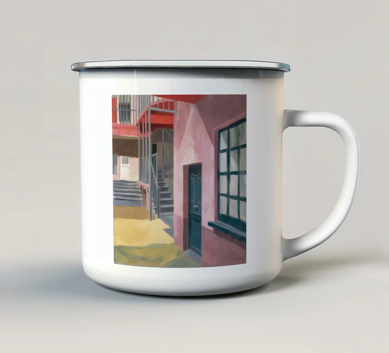 Geometrischer Treppenaufstieg Emaille Tasse von Opal Strokes