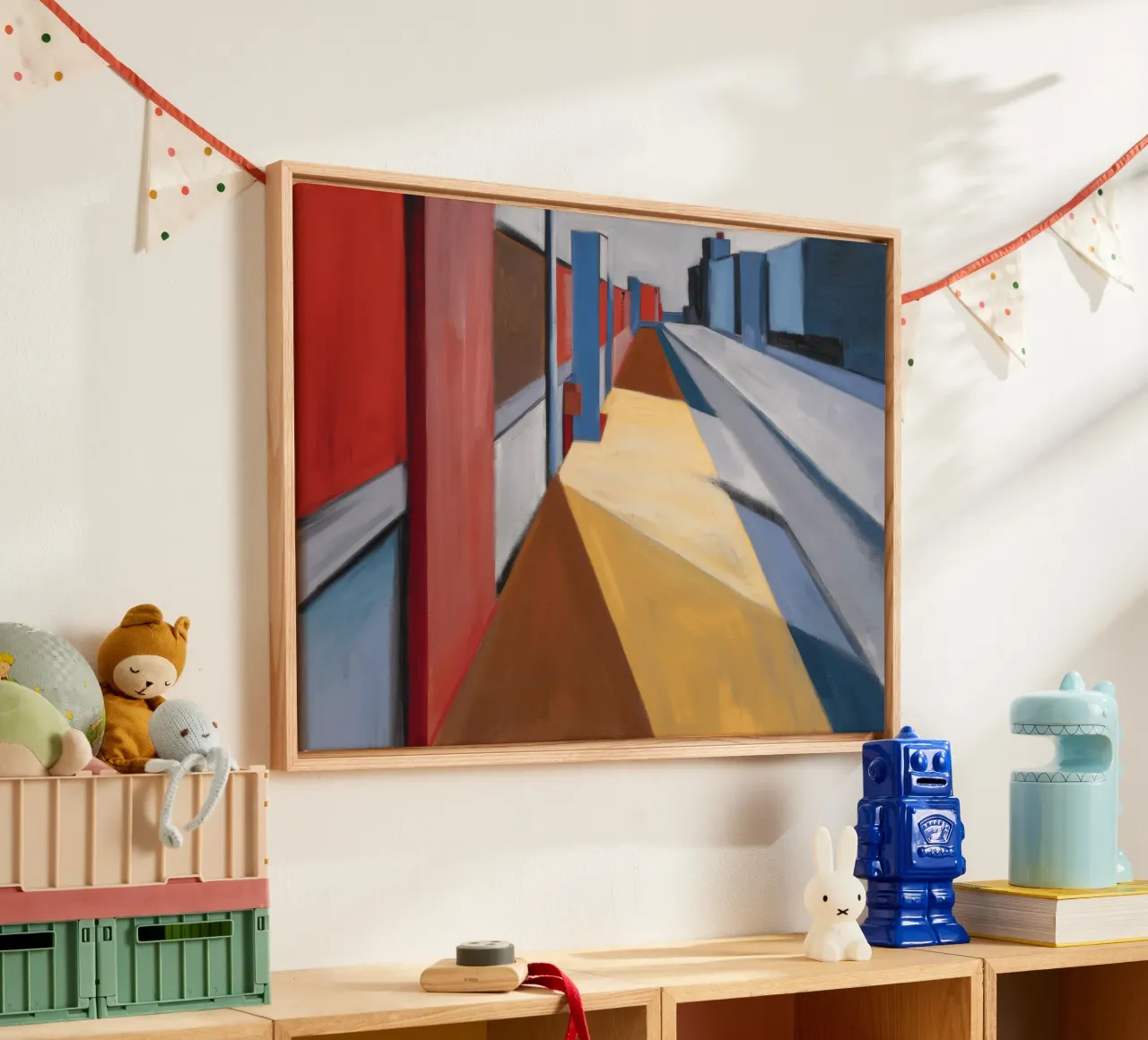 Rood Platform Perspectief canvas met Baklijst van Opal Strokes