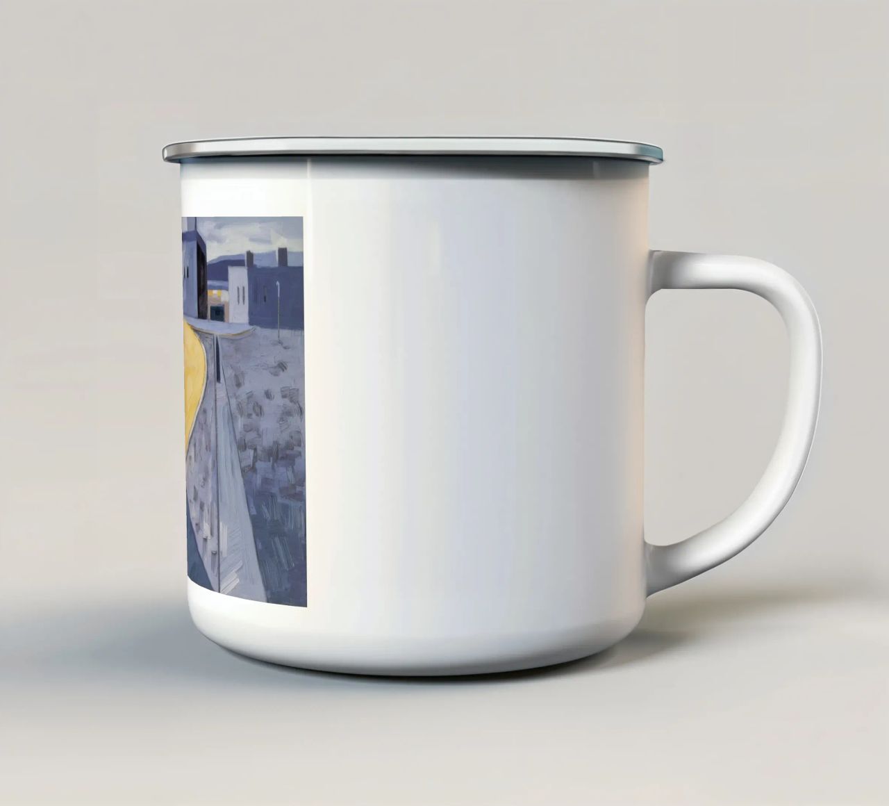Yellow Paths Curve enamel mug by Opal Strokes