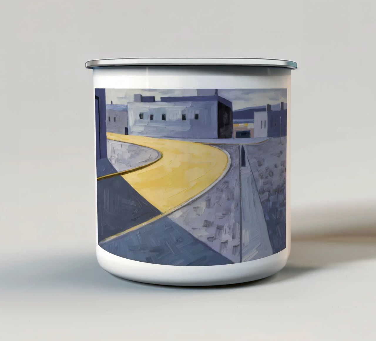 Yellow Paths Curve enamel mug by Opal Strokes