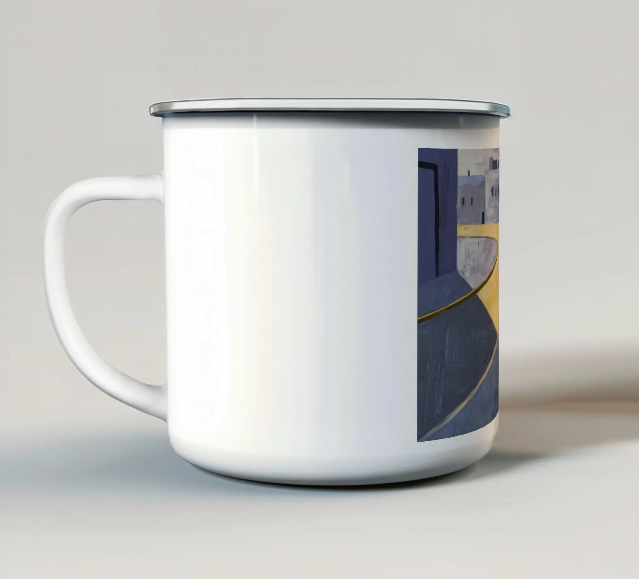 Yellow Paths Curve enamel mug by Opal Strokes