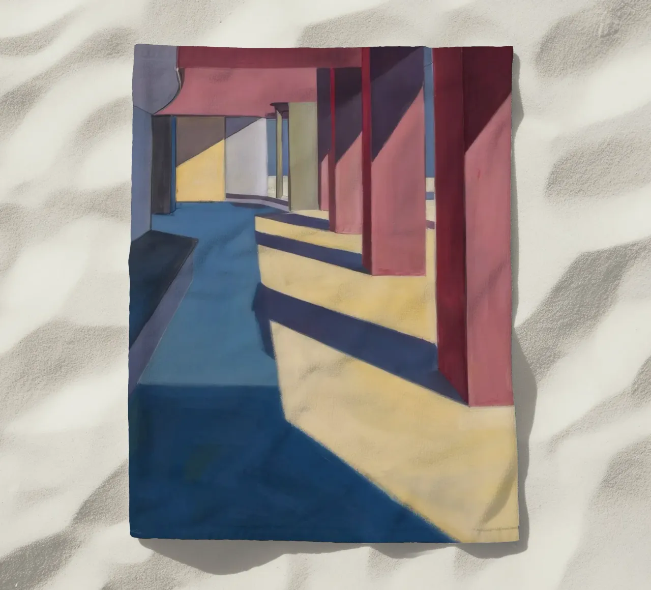 Karmozijnrode pilaar schaduwen strandhanddoek van Opal Strokes