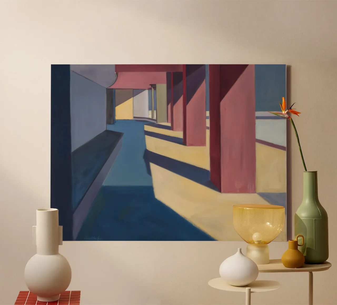 Karmozijnrode pilaar schaduwen canvas van Opal Strokes