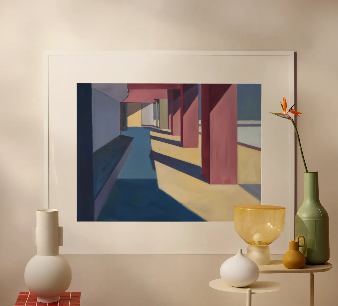 Karmozijnrode pilaar schaduwen poster van Opal Strokes