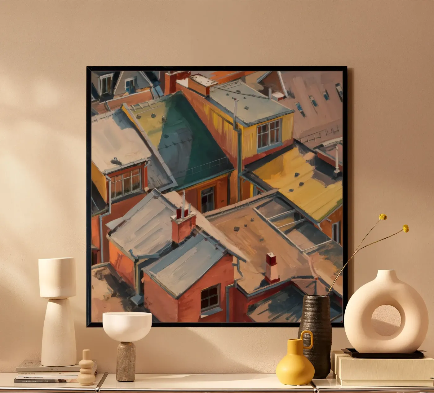 Chromatic Rooftop Cascade poster by Opal Strokes