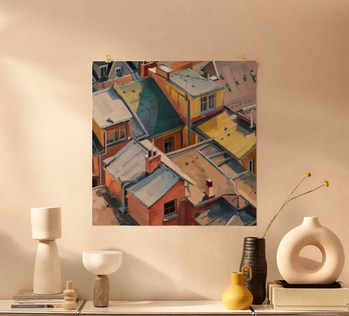 Chromatic Rooftop Cascade poster by Opal Strokes