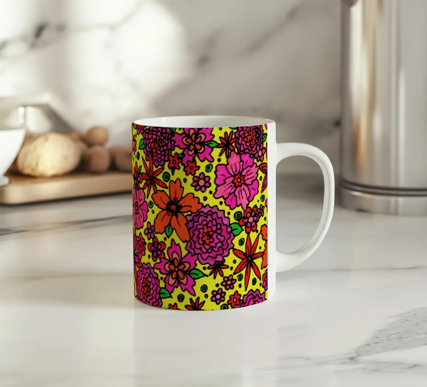 Flower Power Pattern ceramic mug by KP Design