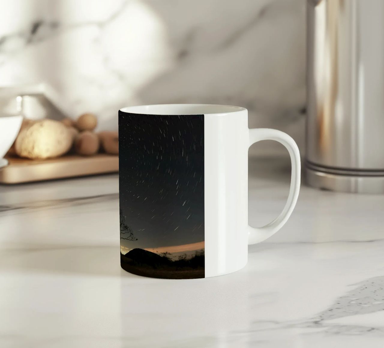 silhouette albero in timelapse tazza in ceramica da space words