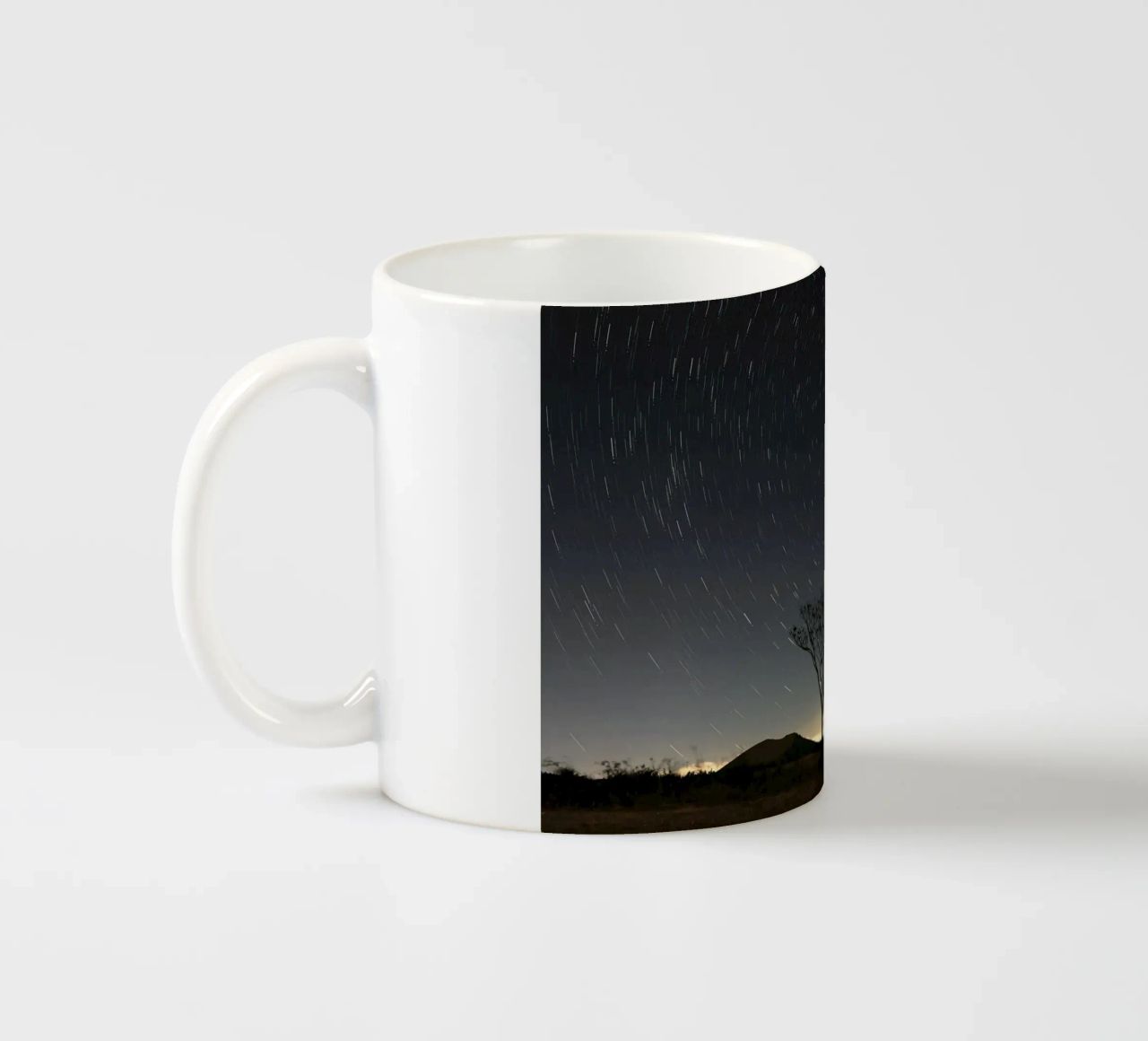 silhouette albero in timelapse tazza in ceramica da space words