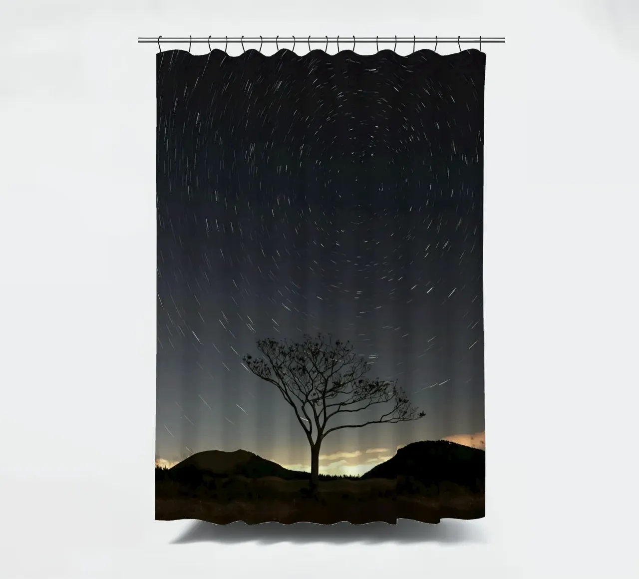 silhouette albero in timelapse tenda da doccia da space words