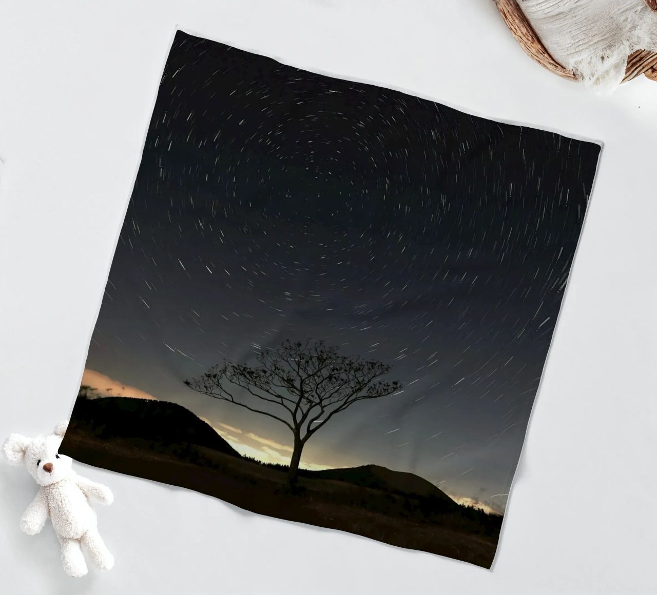 silhouette albero in timelapse coperta in pile da space words