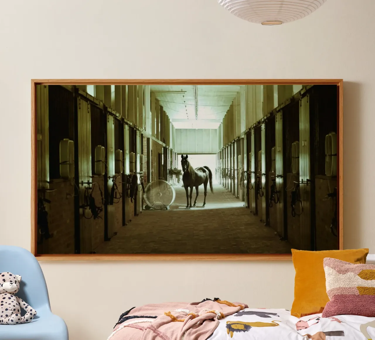 horse in stable canvas with Floater frame by Horsire