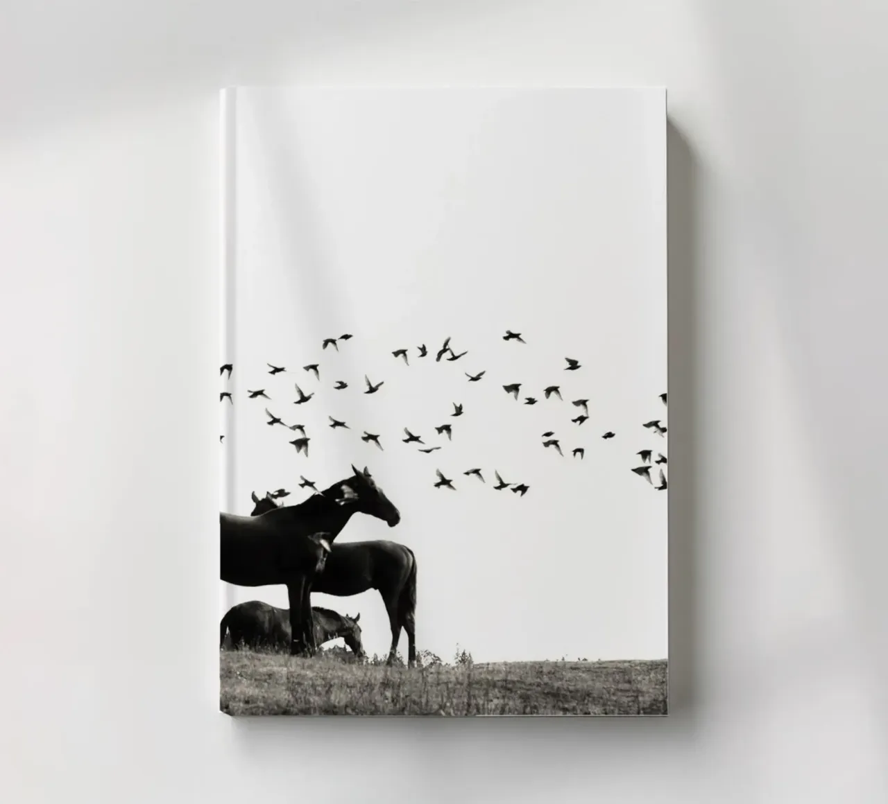 horses in field with birds notebook by Horsire