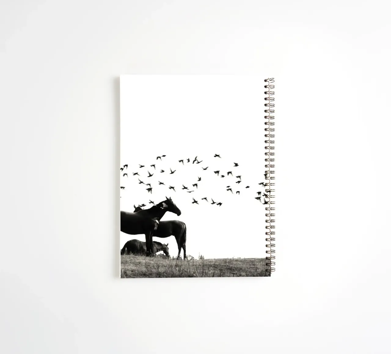 horses in field with birds spiral notebook by Horsire