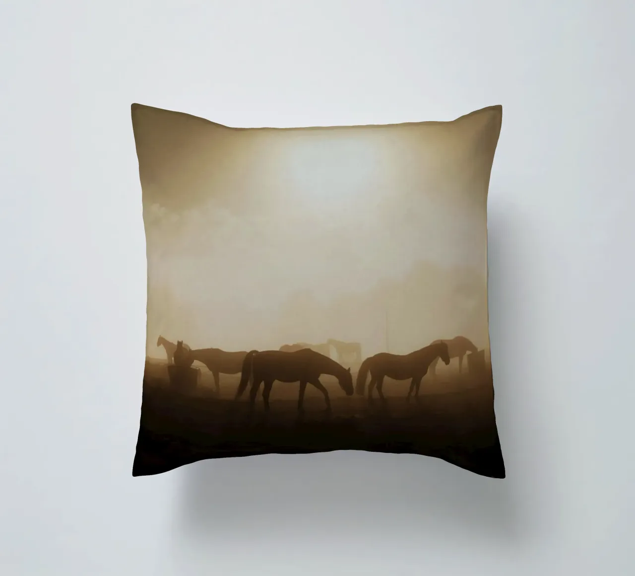 horses in the sunset decorative cushion by Horsire