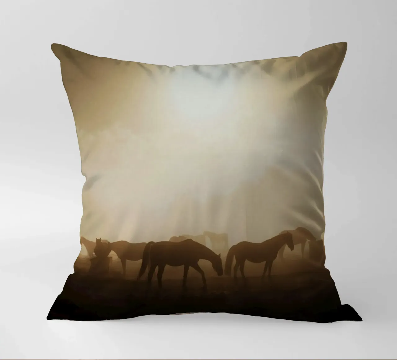 horses in the sunset decorative cushion by Horsire