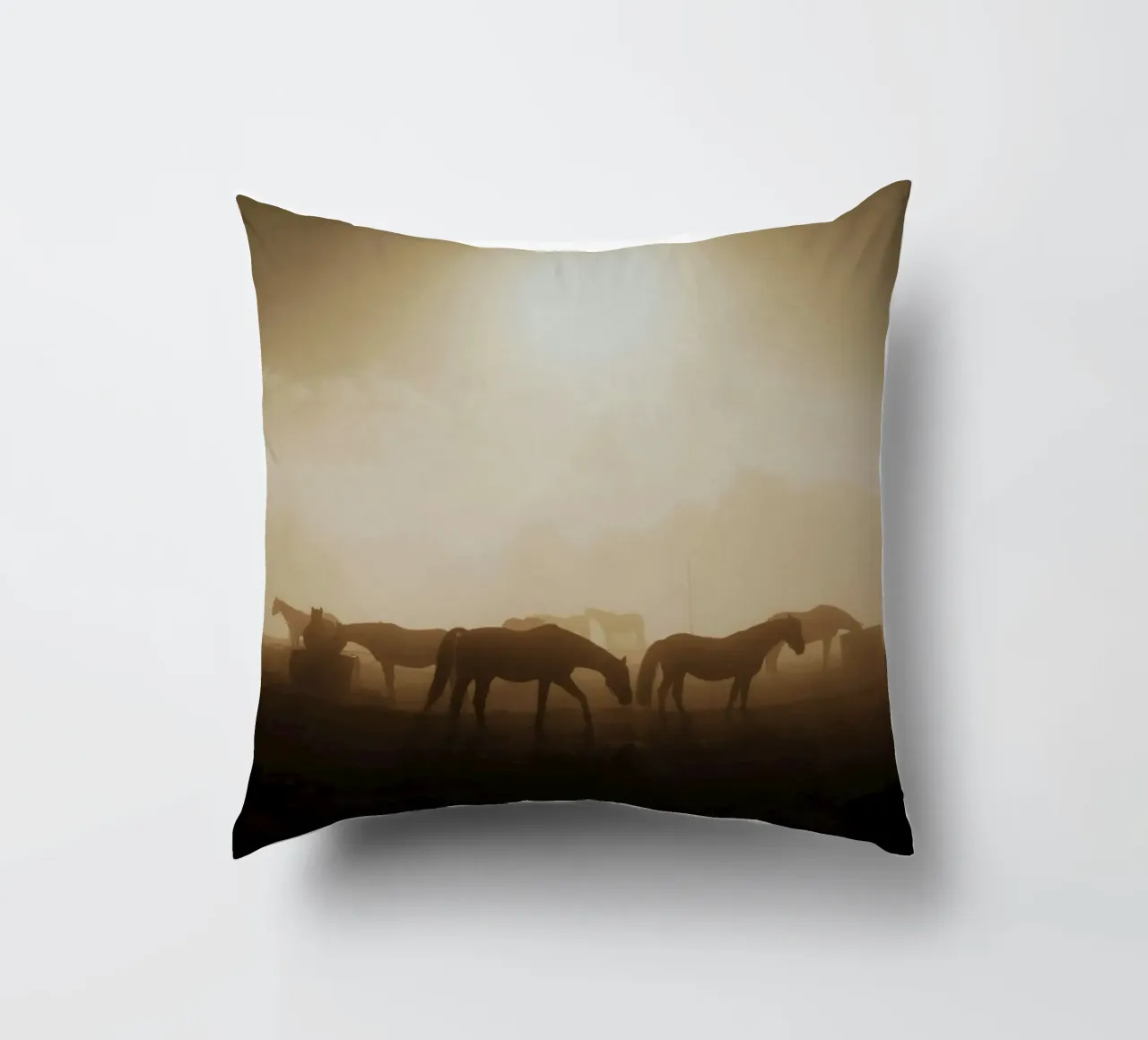 horses in the sunset decorative cushion by Horsire