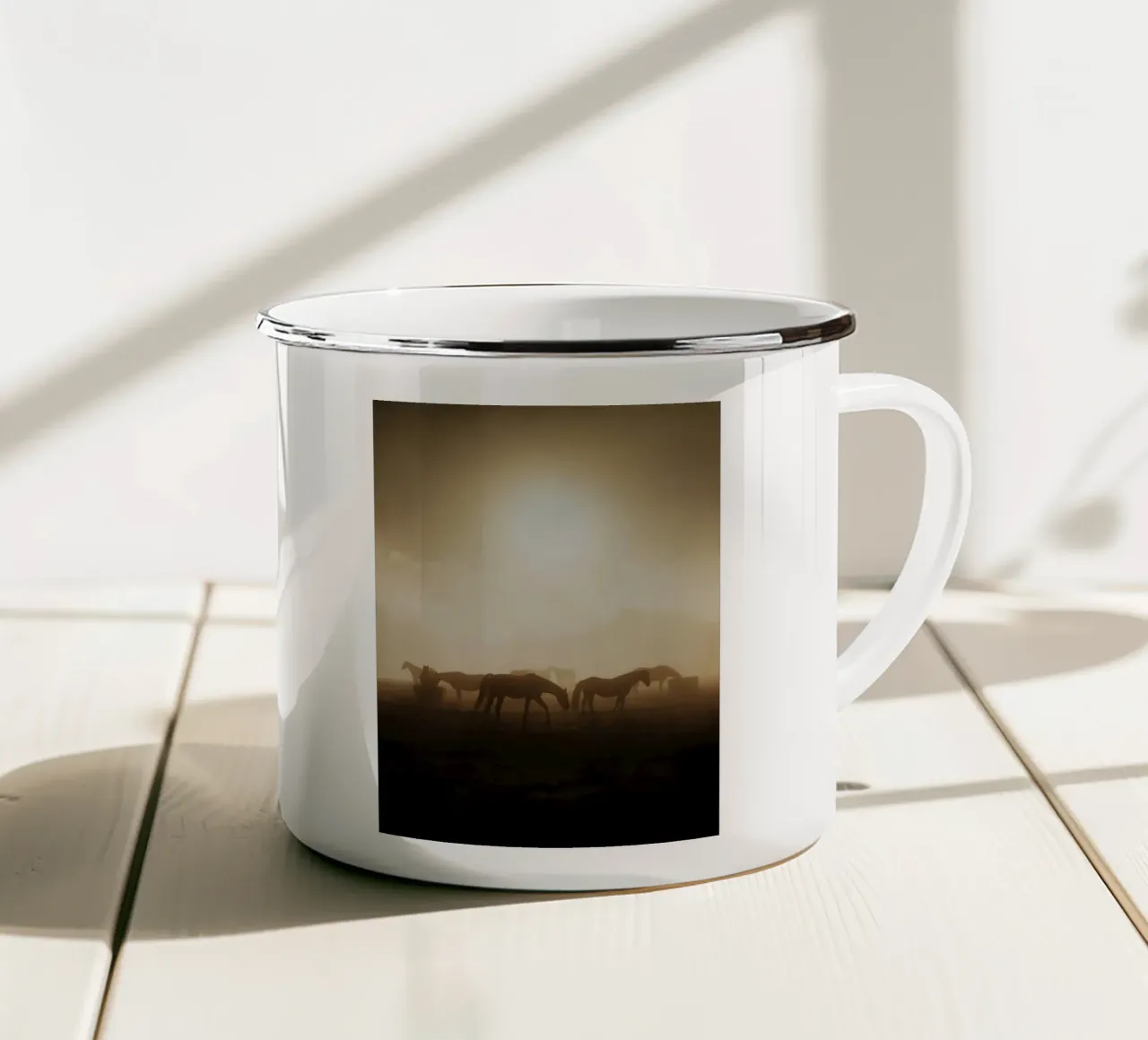 cavalli al tramonto tazza in smalto da Horsire