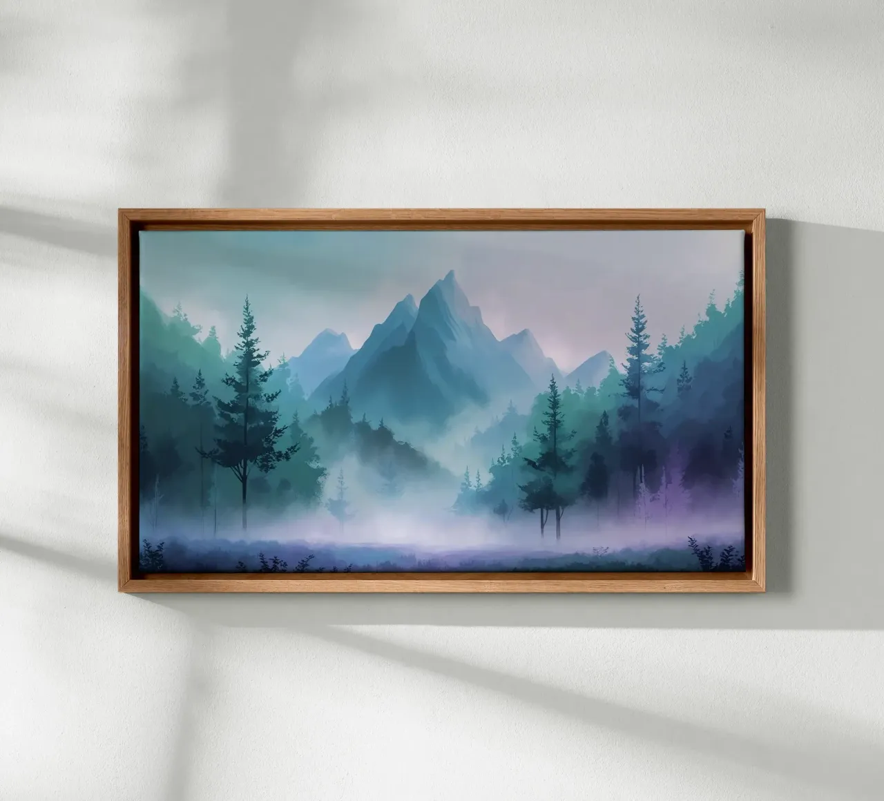 mountains with trees mist canvas with Floater frame by cofa home