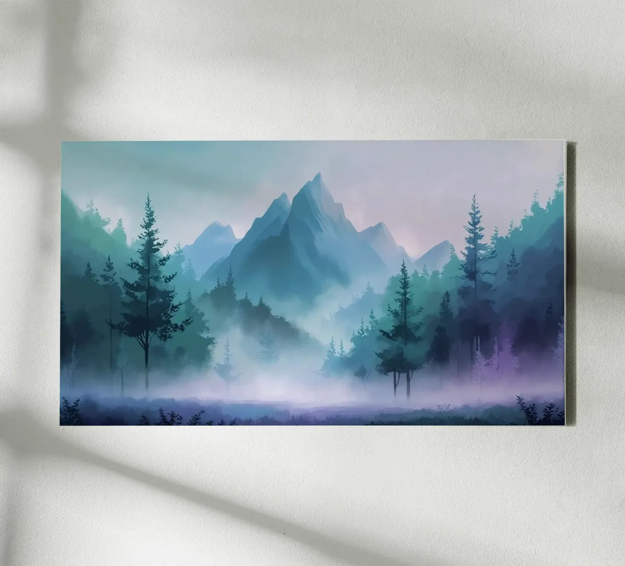 mountains with trees mist canvas with Floater frame by cofa home
