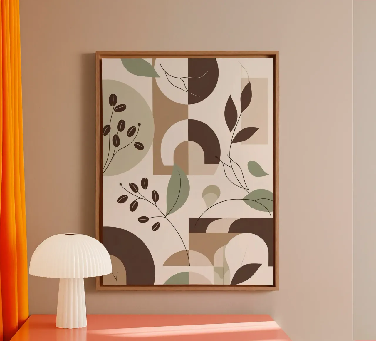 Design minimalista nei toni della terra tela con Cornice a cassetta da cofa home