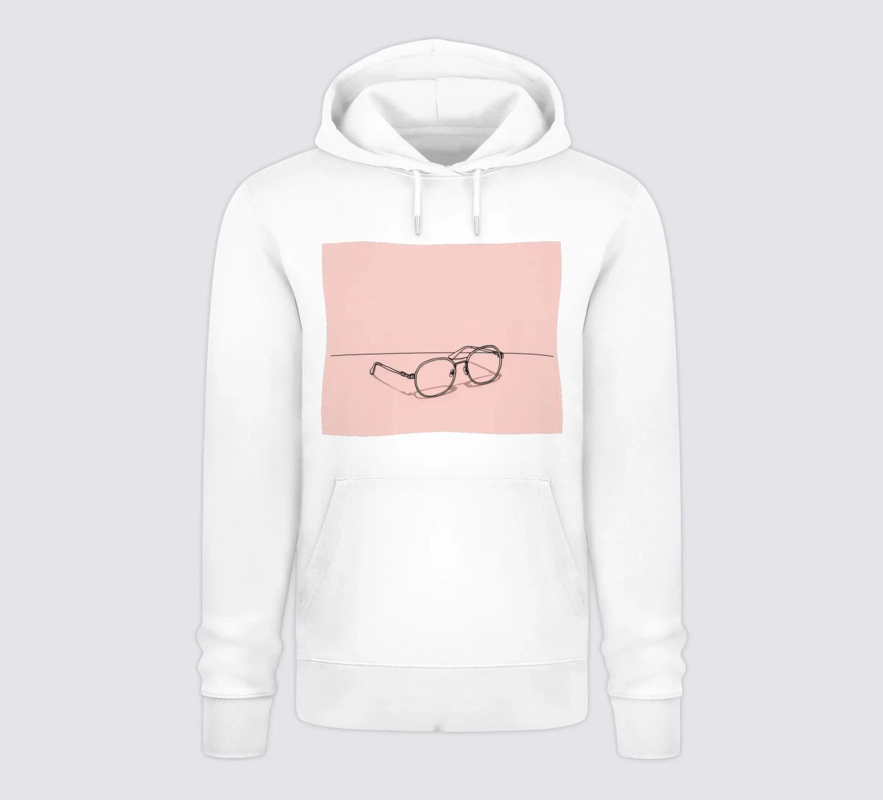 Occhiali alla moda immortalati su uno sfondo rosa minimalista felpa con cappuccio da DesignDoodle