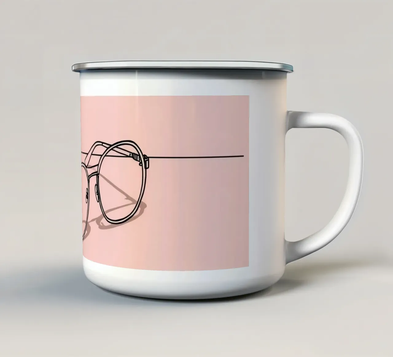 Lunettes élégantes capturées sur un fond rose minimaliste mug en émail de DesignDoodle