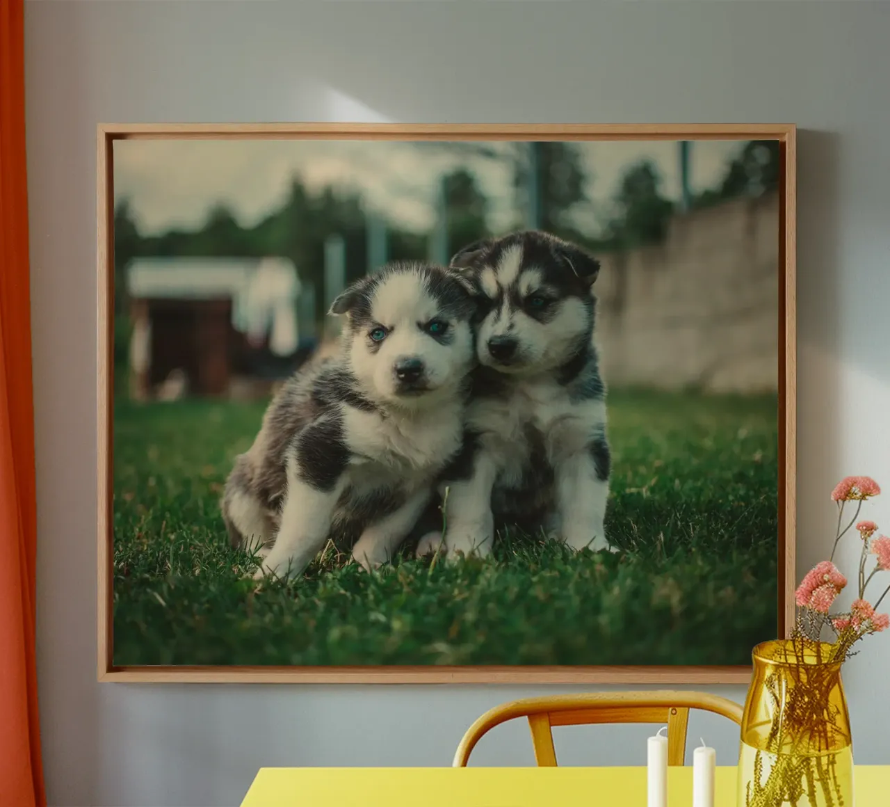 cuccioli doppi tela con Cornice a cassetta da animal story home