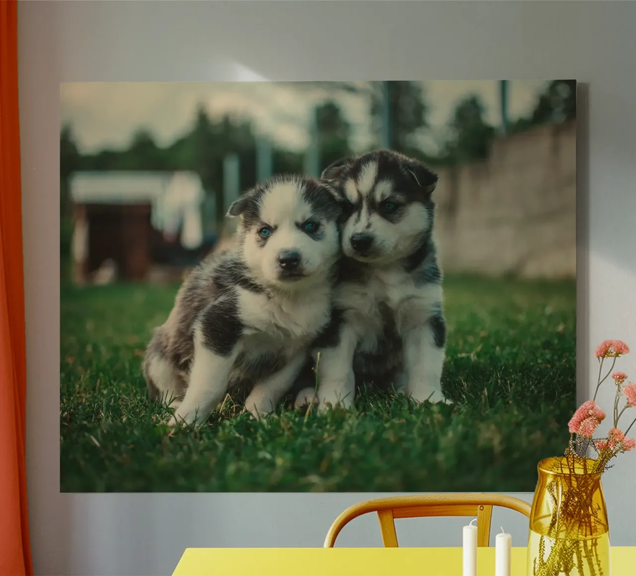 cuccioli doppi tela con Cornice a cassetta da animal story home